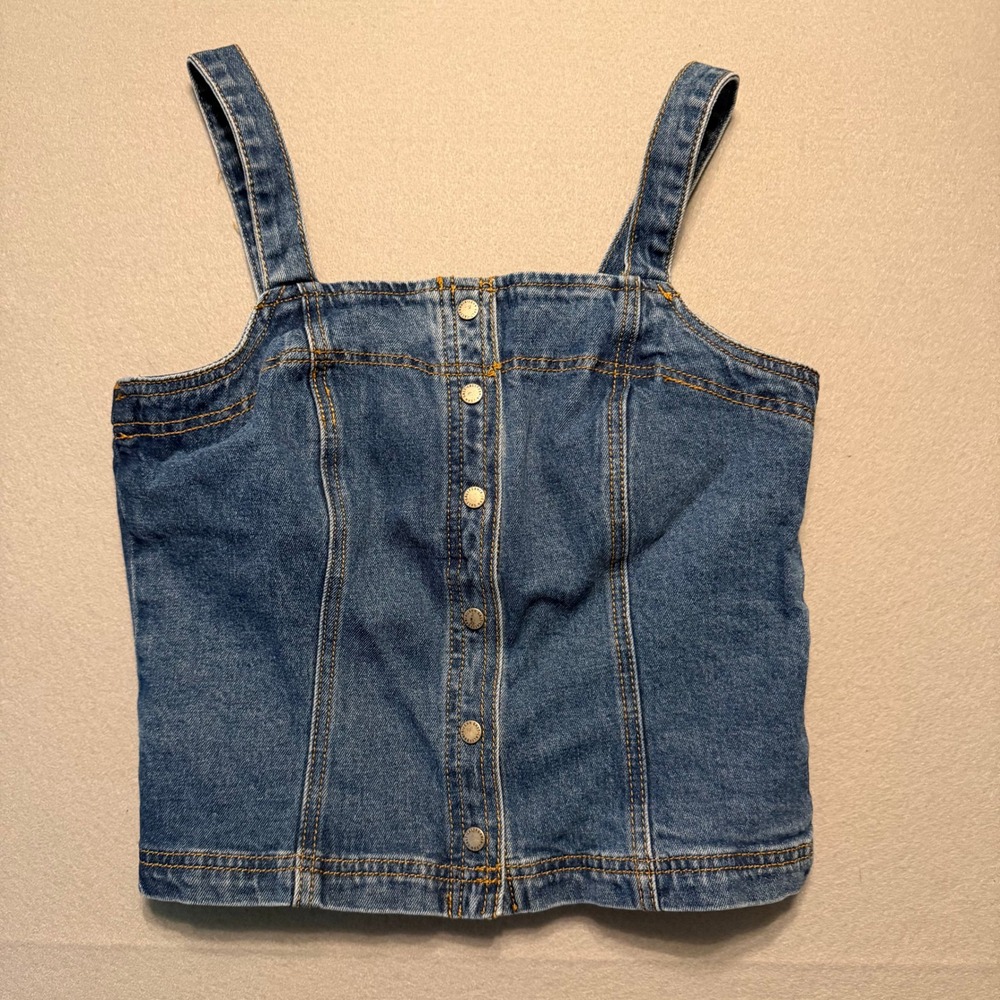 John Galt Button Front Denim Camisole Top Blue Stretch Women Size S